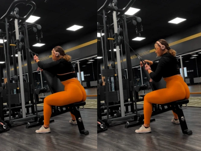 Exempel på single arm lat pulldown med extra rotation i överkroppen.